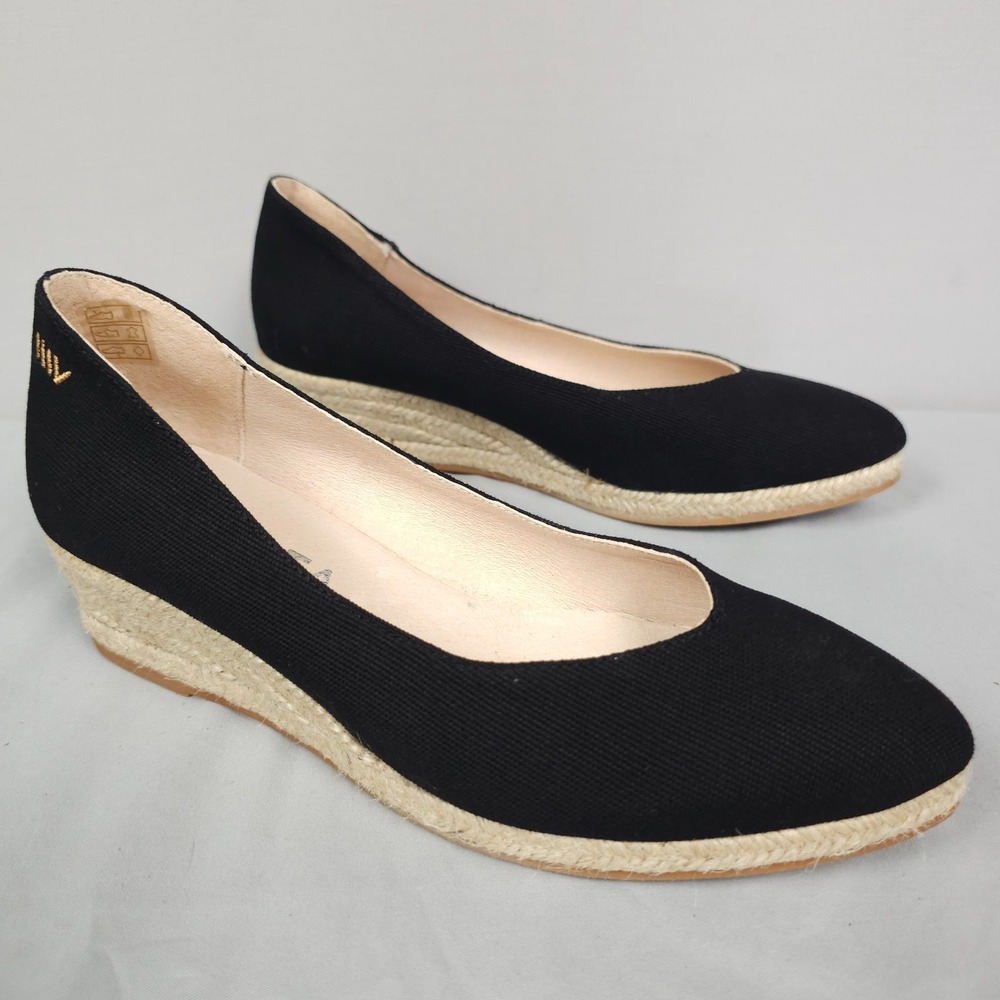 Viscata Espadrille Wedge Women 36 US 5.5-6 Black Canvas Slip-On Pointed Roses